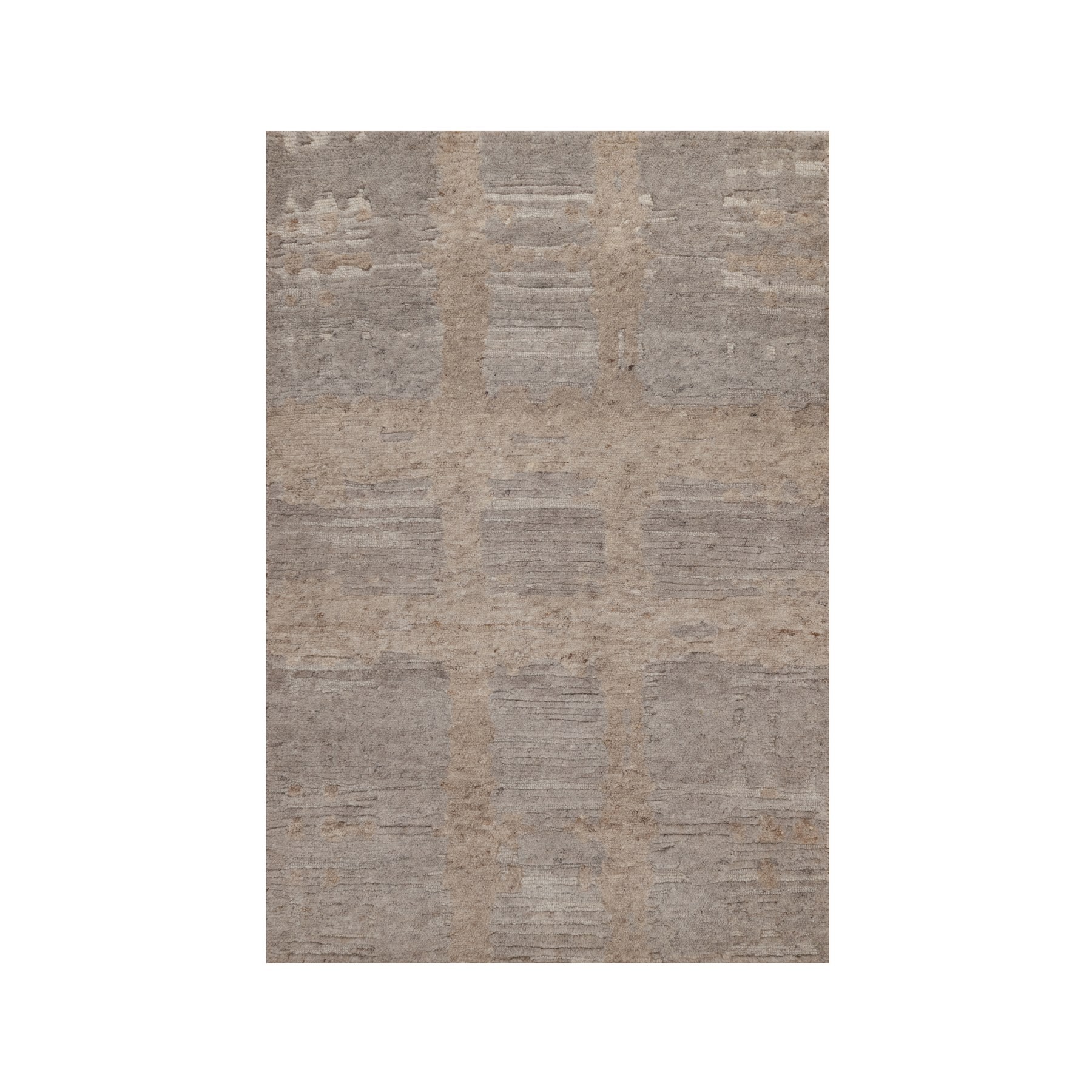 Amphora Brown, Modern Criss Cross Erased Design, Hand Spun Undyed Natural Wool, Hand Knotted, Sample, Mat, Oriental Rug